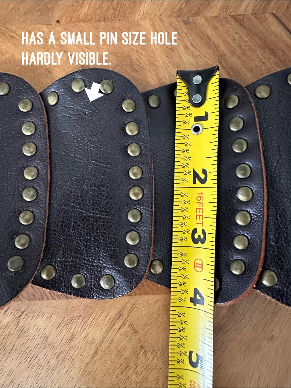 Vtg Y2K Brown Leather Wide Studded Belt Oversized Round Buckle Boho Western GUC - Picture 5 of 9